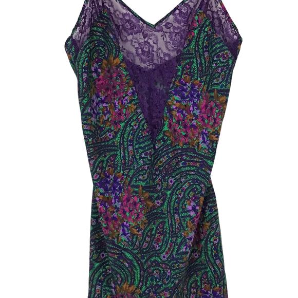 VTG Victoria's Secret Gold Label Lace Paisley Satin Print Nightgown Lingerie L - Picture 2 of 9